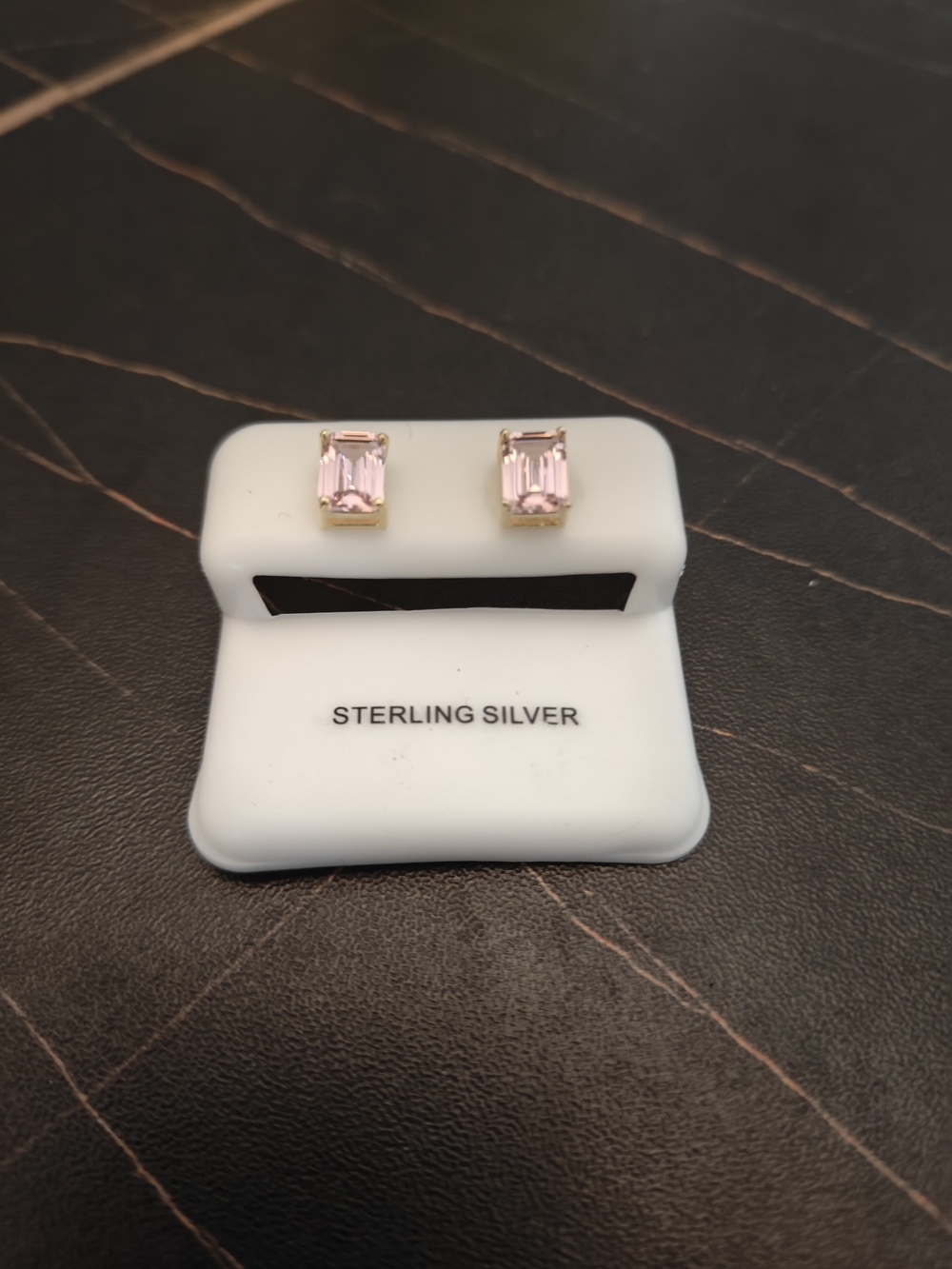 Sterling Silver Emerald-Cut Natural Pink Sapphire Stud Earrings